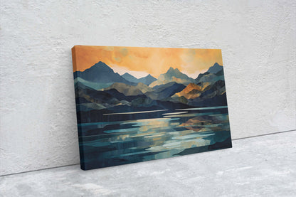 Lakeside Mountains on Canvas, Lake View mountains, Abstract Landscape, Modern Landscape, Neutral Tones, Subtle color, Watercolor Print