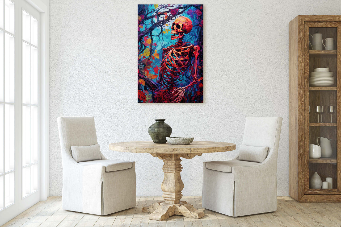 Colorful Skeleton, Scary Halloween, Bones Decor, Spooky Art, Gothic Print, Halloween Skeleton