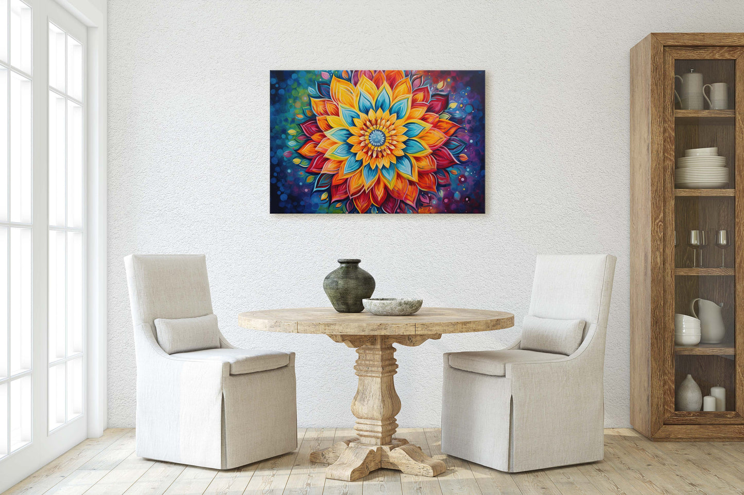 Mandala Flower, Indian Asian Decor, Geometric art, Sacred Geometry, Framed Canvas, Dorm Decor, College Art, Trippy, Psychedelic
