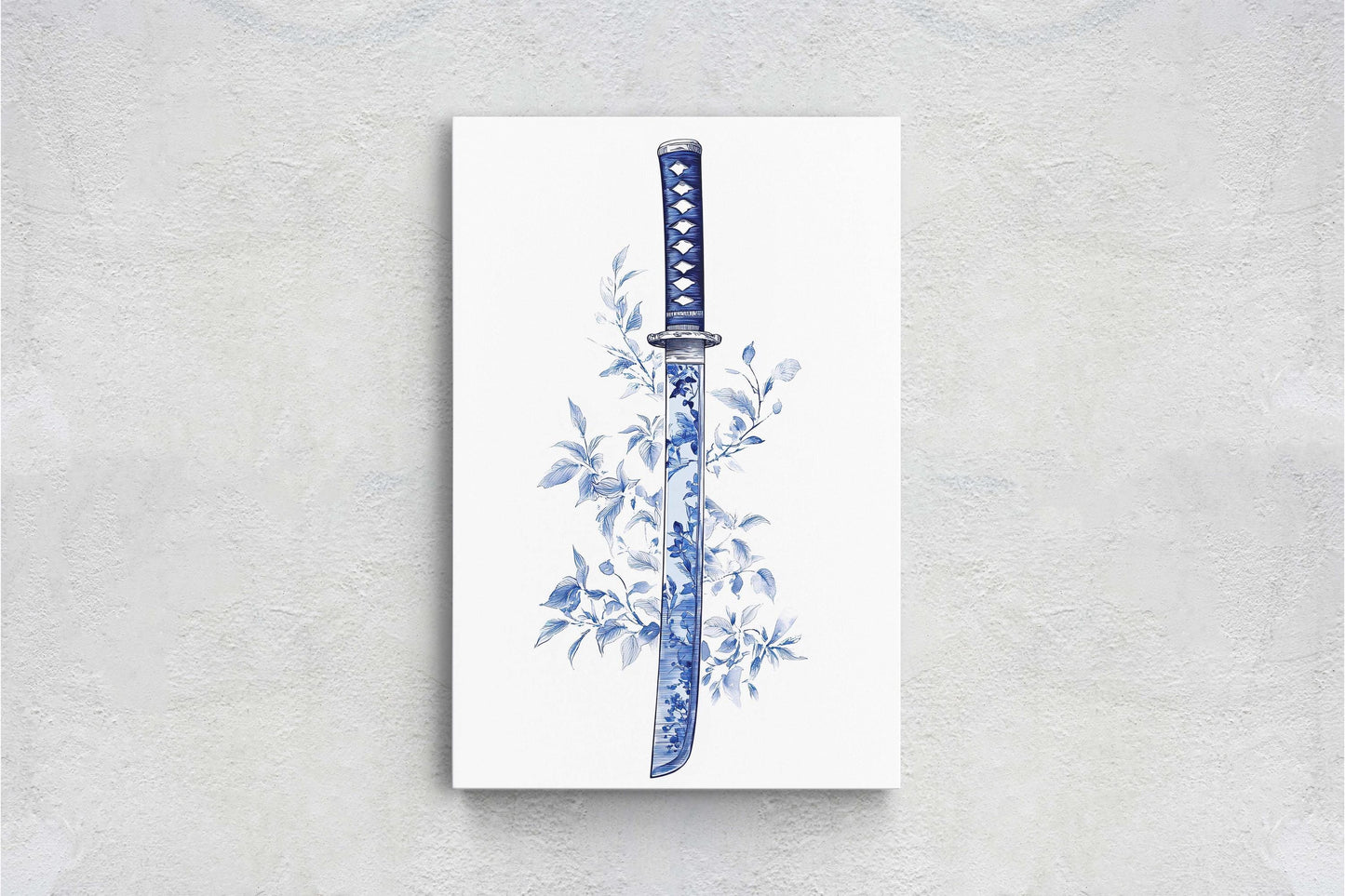 Blue Willow Katana, Samurai Sword, Vintage Art, chinoiserie Design