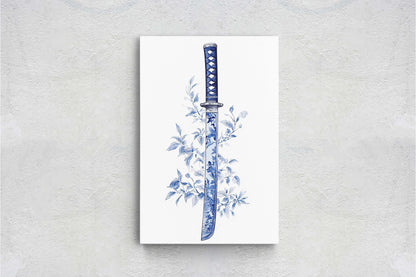 Blue Willow Katana, Samurai Sword, Vintage Art, chinoiserie Design