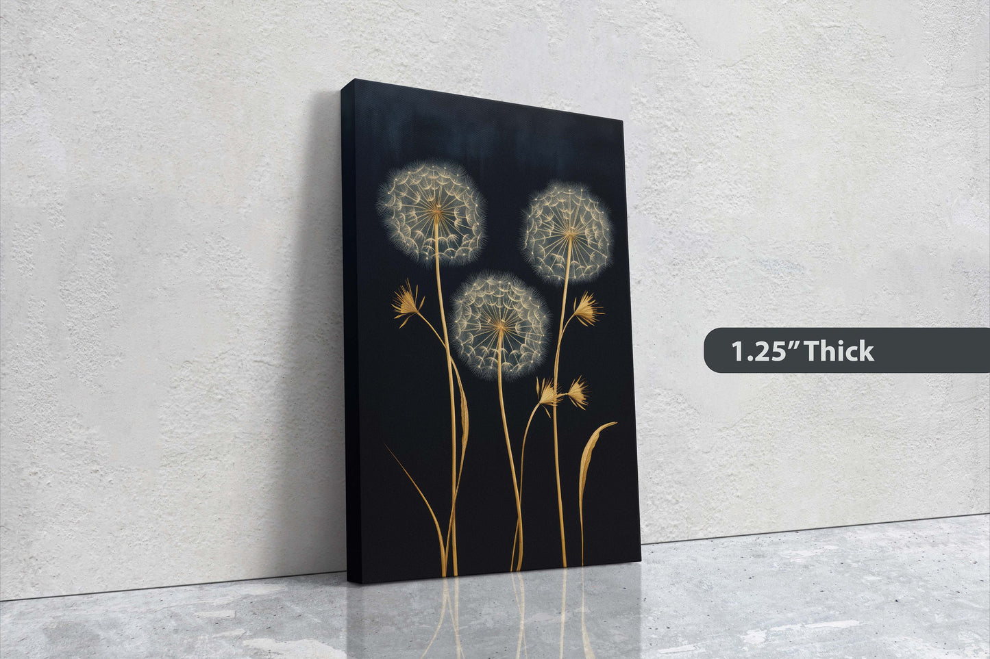 Dandelions Painting, Black and Gold, Floral Decor, Framed Canvas, Flower Print, Large Print, Contemporary Decor, Modern Art, Simple Bold