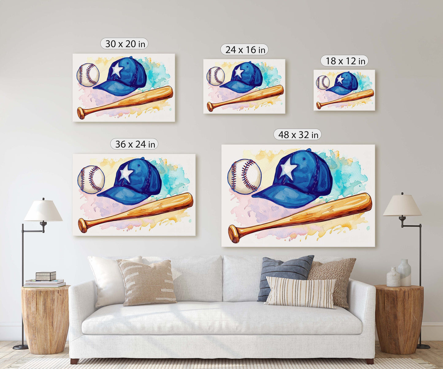 Watercolor Baseball, Baseball Painting, Baseball Bat, Original Art, Sport Lover, Kids Room, Boys Room