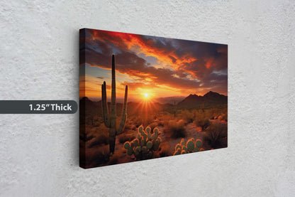 Desert Sunset on Canvas, Subdued Desert, Landscape Realistic, Realism Painting, Dramatic Sand, Cactus Sunset, Evening Art, Nature Painting