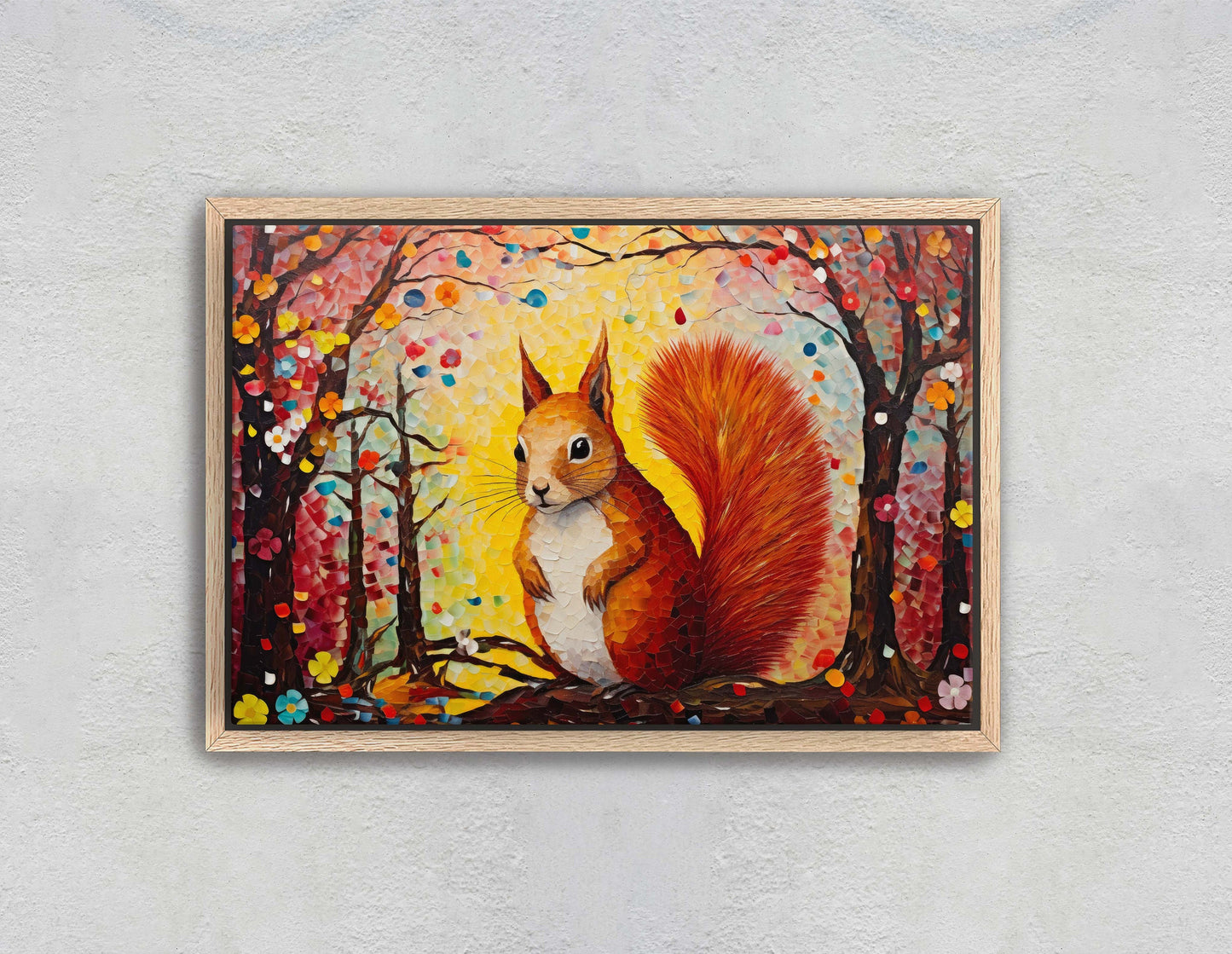 Colorful Squirrel, Woodland Animal, Canvas Framed, Large Art print, Bright Vivid Decor, Cute and Fun, Red Squirrel