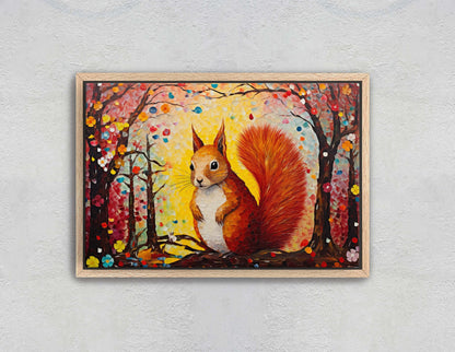 Colorful Squirrel, Woodland Animal, Canvas Framed, Large Art print, Bright Vivid Decor, Cute and Fun, Red Squirrel