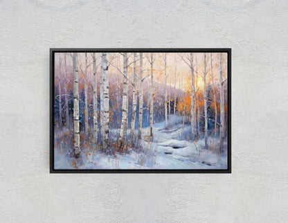 Winter Aspen Trees, Winter Painting, Aspen Forest, Snow Decor, Snowy Scene, Framed Canvas, Large Print