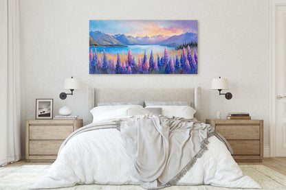 Lake Tekapo Painting, New Zealand Art, Wildflower Lake, Mountain Lake