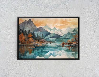 Lakeside Mountains on Canvas, Lake View mountains, Abstract Landscape, Modern Landscape, Neutral Tones, Subtle color, Watercolor Print