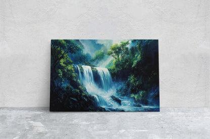 Waterfall Painting, Nature painting, Rushing waterfall, Mountain River, Mountain Lake