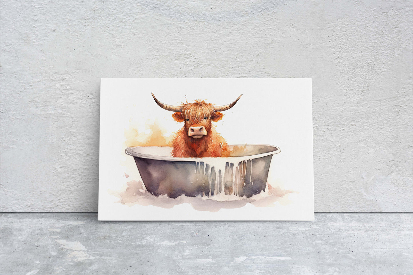 Highland Cow on Canvas, Cow Bathtub, Bathroom Decor, Scottish Cow, Bovine Art, Powder Room, Barn Style, Fun Art, Farm Print, Oversized Art