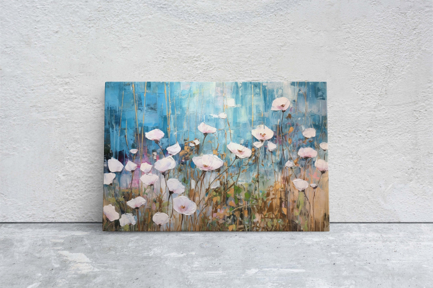 White Poppies on Canvas, Wildflower Print, Subtle Decor, Flower Art, Painting Print, Abstract Flowers, Impressionist Art, Large Print
