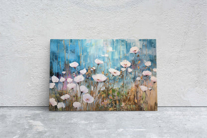 White Poppies on Canvas, Wildflower Print, Subtle Decor, Flower Art, Painting Print, Abstract Flowers, Impressionist Art, Large Print