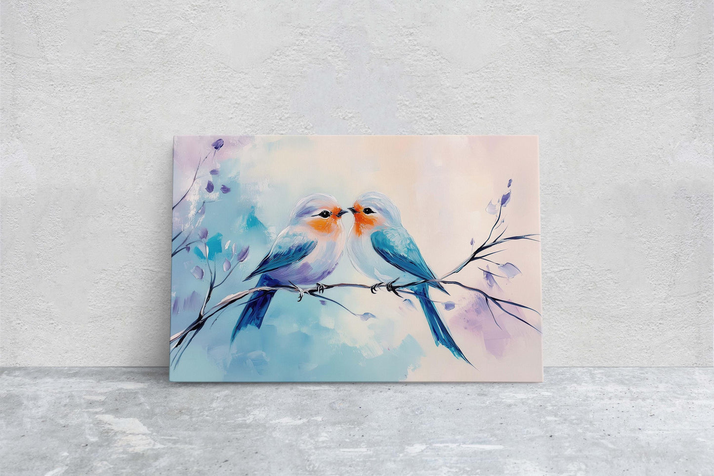 Love Birds, Bird Print, Pastel Colors, Blue Pink