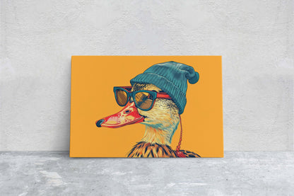 Hipster Duck, Pop Art, Street Art, Graffiti Painting, Animal Sunglasses, Orange Blue, Fun Quirky, Large Art Print, Kids Room, Boys Room