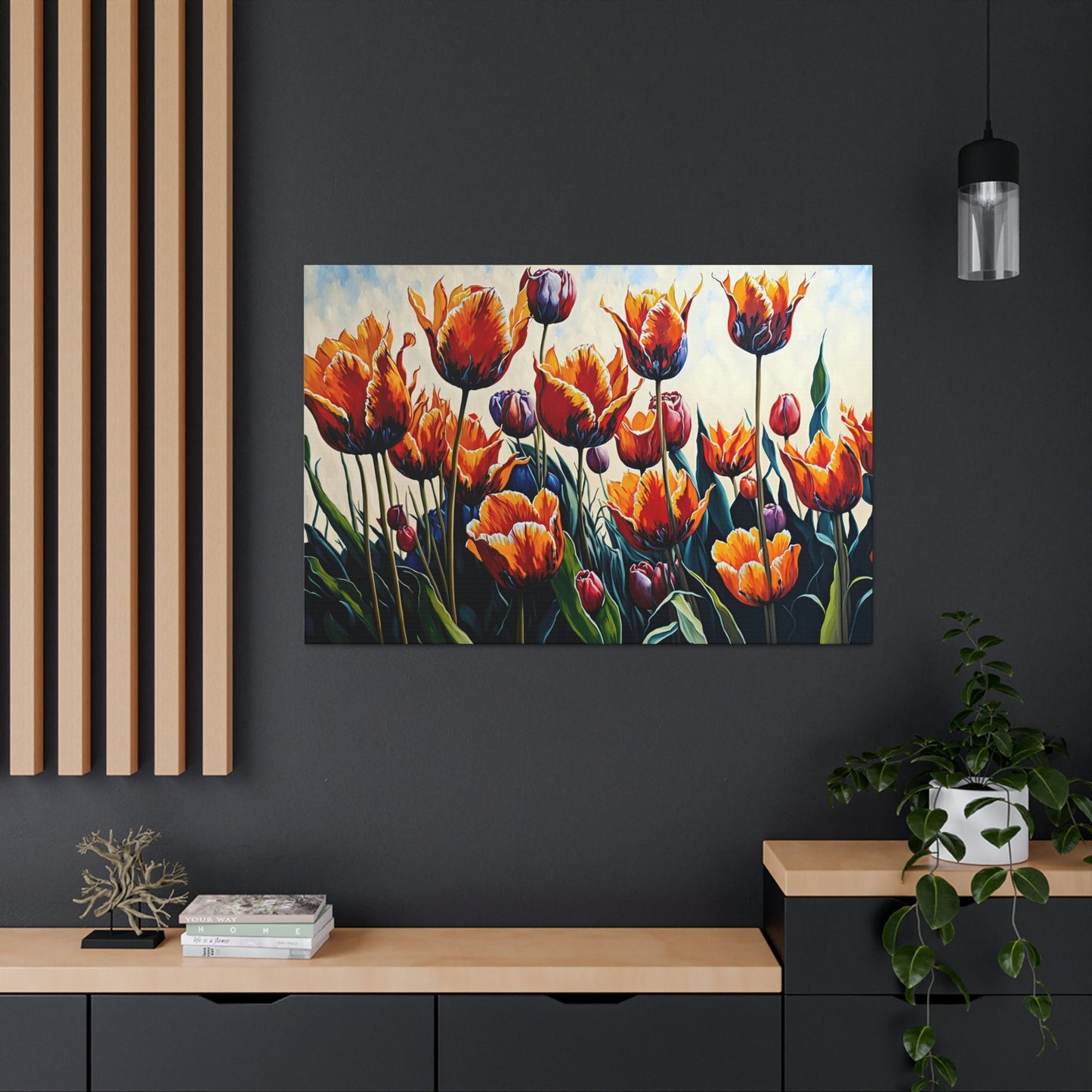 Tulip Field Fine Art Canvas Art Ready To Hang Large Print, Oil Painting, Flowers, colorful