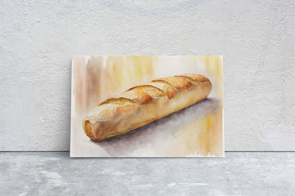 Baguette, French Bread, Fresh Baked Bread,Ready To Hang, Large Print, Watercolor Painting, Dining Room, Kitchen Art, Restaurant Art, Bakery