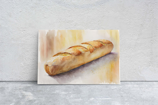 Baguette, French Bread, Fresh Baked Bread,Ready To Hang, Large Print, Watercolor Painting, Dining Room, Kitchen Art, Restaurant Art, Bakery