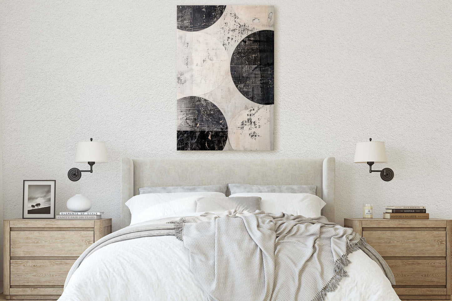 Wabi Sabi Artwork, Minimalist Circles, Neutral Tones, Black and White, Extra Large Print, Framed Canvas, Abstract, Texture