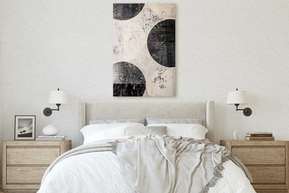 Wabi Sabi Artwork, Minimalist Circles, Neutral Tones, Black and White, Extra Large Print, Framed Canvas, Abstract, Texture