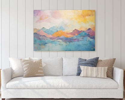 Abstract Mountains, Impressionist Art, Mountain Landscape, Scenic Decor, Painting Print, Framed Canvas, Large Art Print