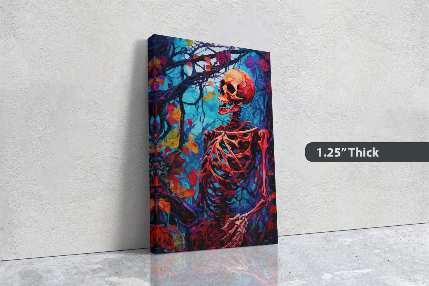 Colorful Skeleton, Scary Halloween, Bones Decor, Spooky Art, Gothic Print, Halloween Skeleton