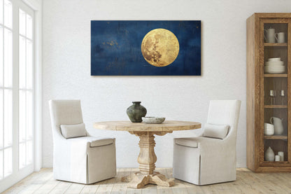 Indigo Gold Moon, Full moon art, Moon Landscape, Contemporary Art, Celestial Decor