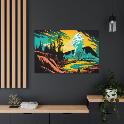 Yosemite Park Pop Canvas Art Ready To Hang, Oil Painting Happy, Bright