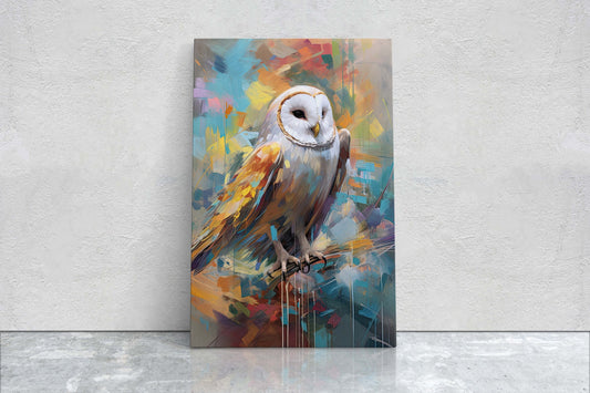 Owl Colors, Abstract owl, Bird Art, Contemporary Animal, Modern Decor, Framed Canvas, Nature Lover, Owl Lover, Classic, Avian Art