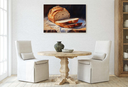 Bread Painting, Still Life, Loaf of Bread, Kitchen Decor, Dining Room Decor, Bakery Art, Baker Decor, Canvas Art Print, Ready to Hang