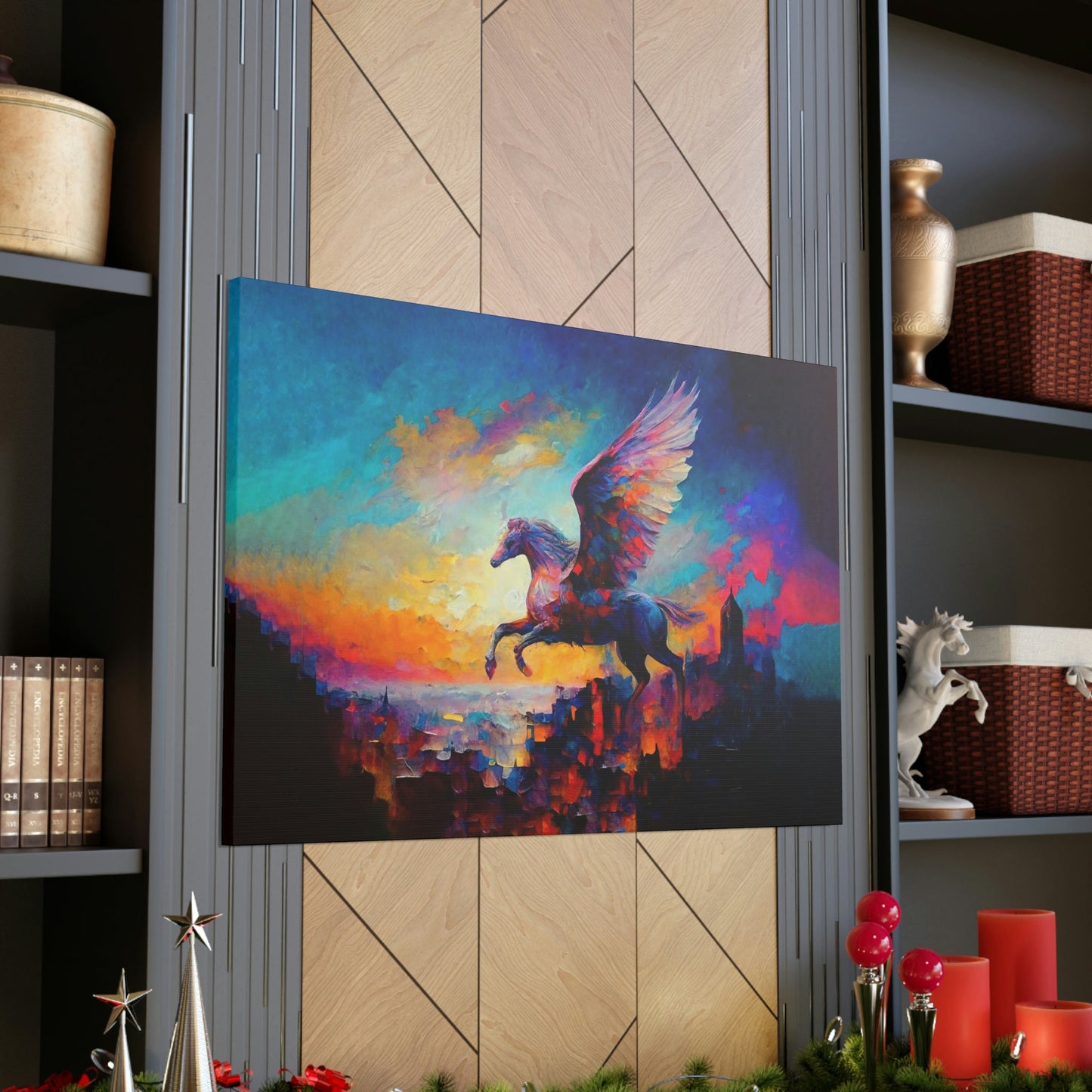 Pegasus Flying Colorful Canvas Art Ready To Hang | Fantasy | Mythology