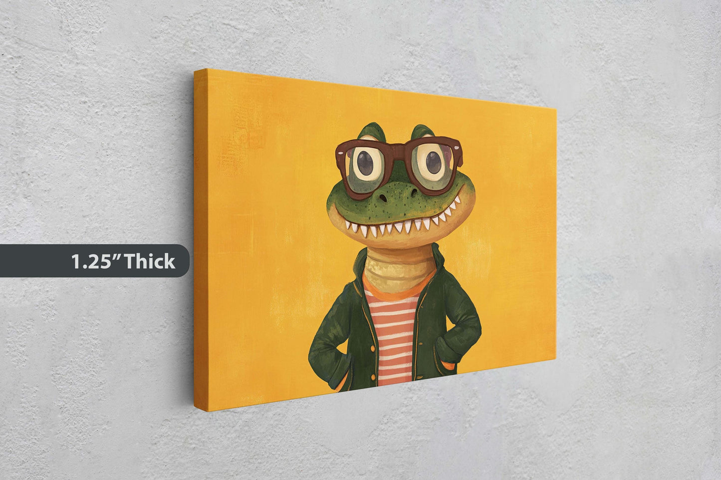 Hipster Crocodile, Pop Art, Street Art, Graffiti Painting, Animal Sunglasses, Yellow, Fun Quirky, Large Art Print, Kids Room, Boys Room
