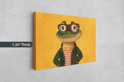 Hipster Crocodile, Pop Art, Street Art, Graffiti Painting, Animal Sunglasses, Yellow, Fun Quirky, Large Art Print, Kids Room, Boys Room