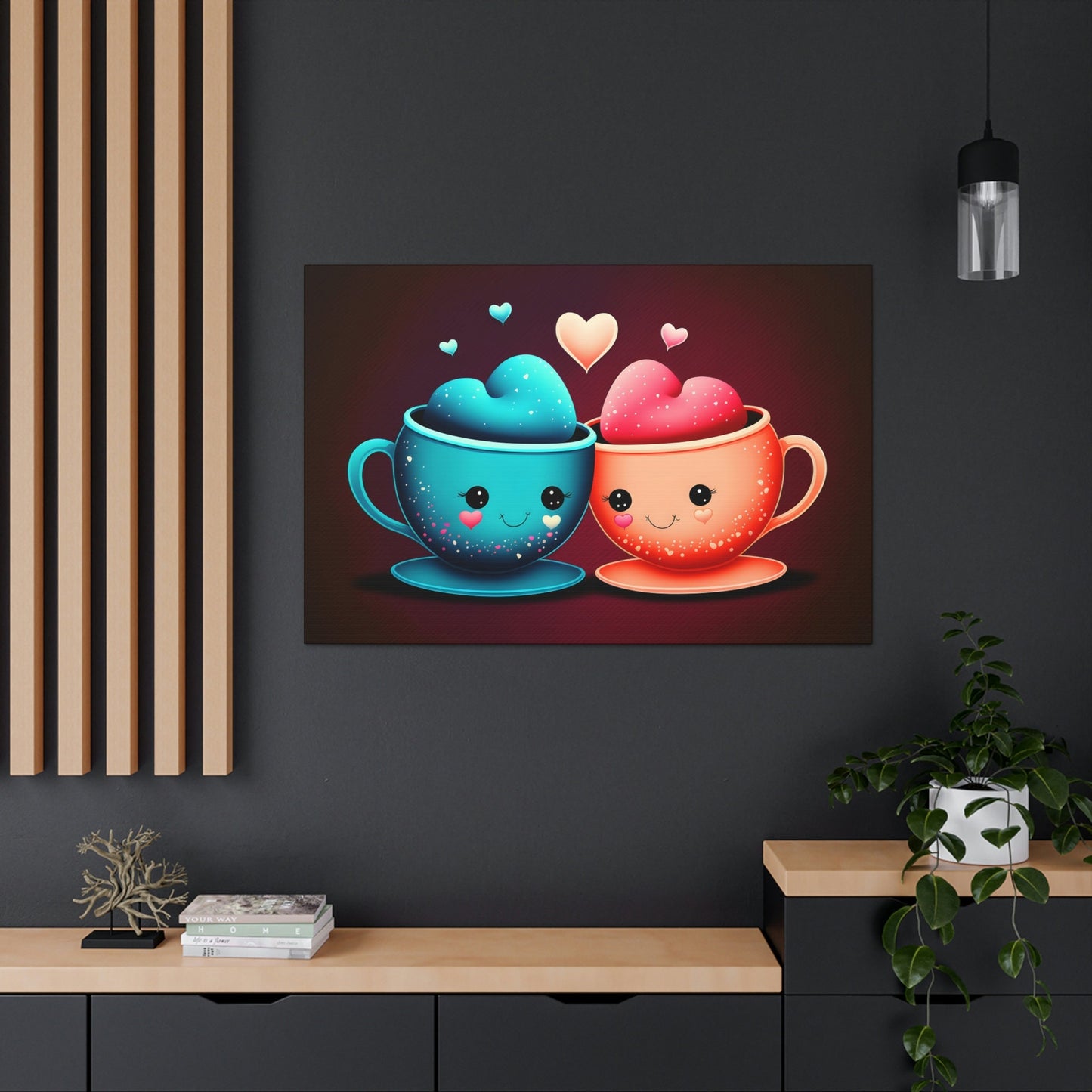 Cute Mugs in Love Canvas Art Ready To Hang