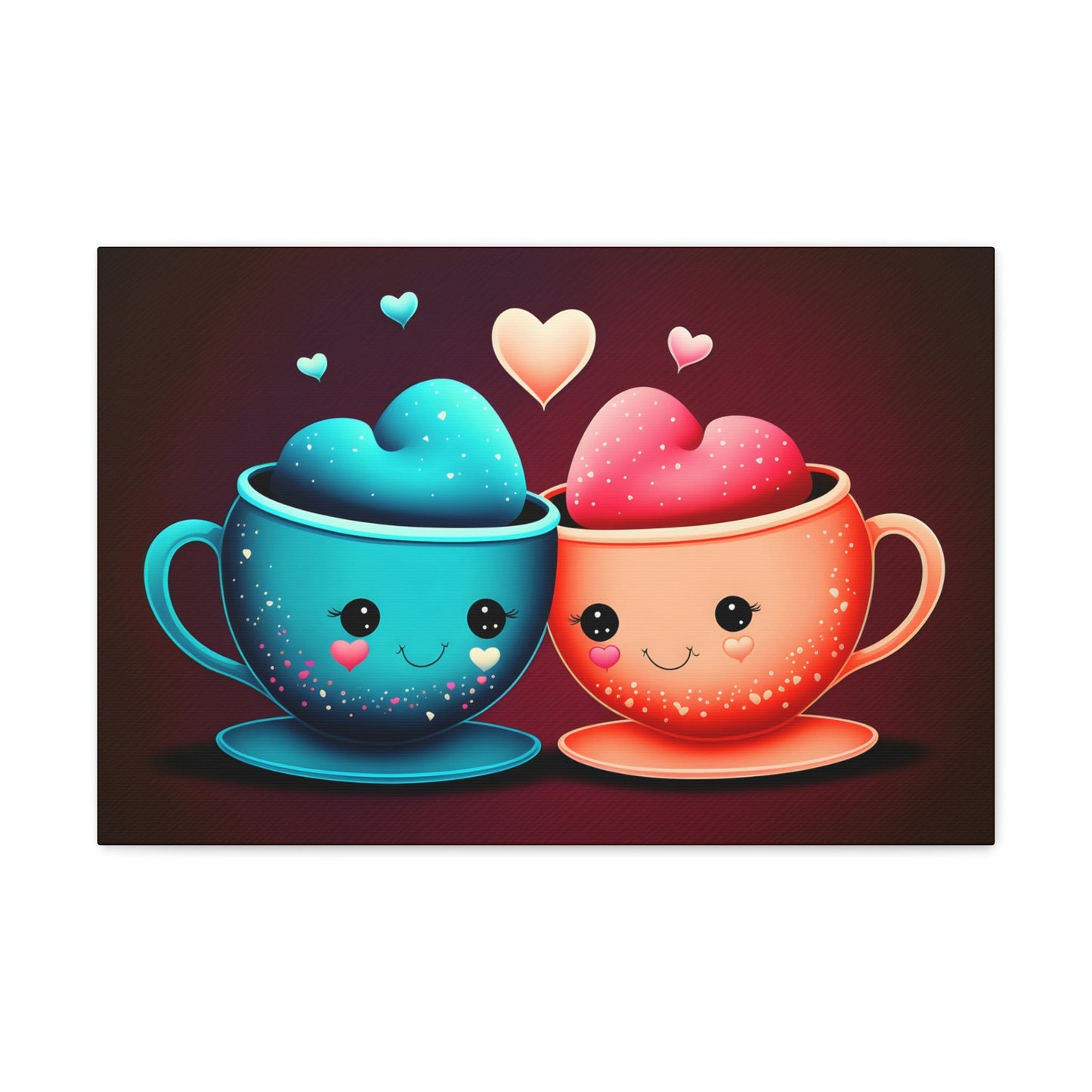 Cute Mugs in Love Canvas Art Ready To Hang