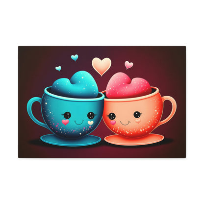 Cute Mugs in Love Canvas Art Ready To Hang