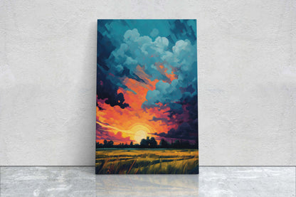 Sunset Field, Vibrant Color, Soothing Art, Peaceful Decor, Painting, Broad Brush stroke, Vivid Art, Large Print, Ready to Hang