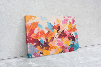 Abstract Leaf Print, Fall Leaves, Autumn,Red Orange Canvas, Fine Art, Modern Artwork, Contemporary Print, Framed Canvas