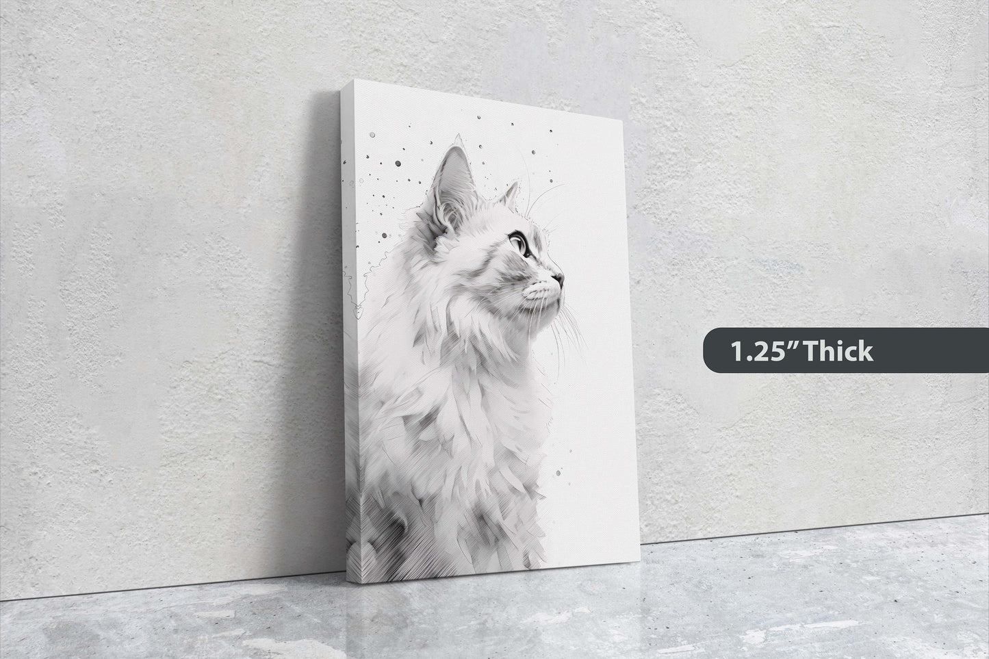 White Cat Portrait, Black and white cat, Feline Profile, Cat lover, Framed Canvas, Cat photography