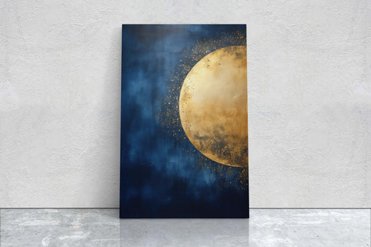 Gold Moon on Indigo, Moon Painting, Minimalist Art, Circle Indigo, Maximalist Art, Contemporary Decor, Celestial Art, Space Decor, Night Sky