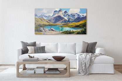 Torres del Paine Art, Chile Painting, Mountain Lake Art, Nature Painting