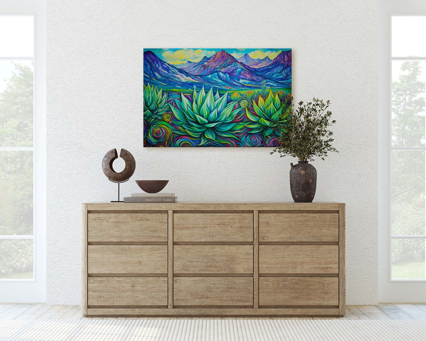 Southwestern Painting, Desert Decor, Agave Art, Framed Canvas, Large Print, Landscape Painting