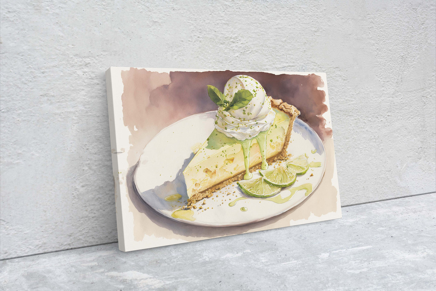 Watercolor Key Lime Pie, Dessert Art, Kitchen Wall Art, Dining Room Art, Ready To Hang, Large Print, Restaurant Print, Bakery Decor