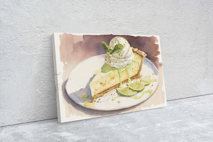 Watercolor Key Lime Pie, Dessert Art, Kitchen Wall Art, Dining Room Art, Ready To Hang, Large Print, Restaurant Print, Bakery Decor