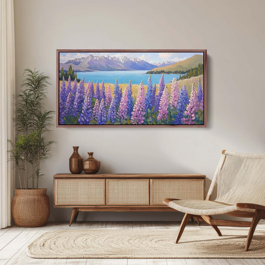 Lake Tekapo Painting, New Zealand Art, Wildflower Lake, Mountain Lake