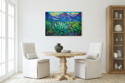 Southwestern Painting, Desert Decor, Agave Art, Framed Canvas, Large Print, Landscape Painting