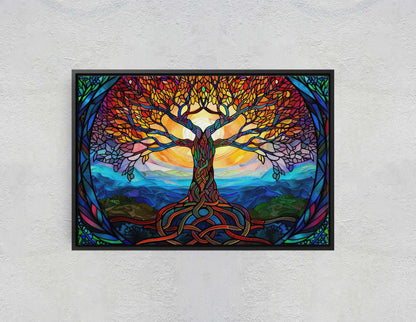 Tree of life, Yggdrasil Painting, Norse Mythology, Celtic Art, Stained Glass, Symbolic Artwork, Nature Decor, Abstract Nature, Large Print
