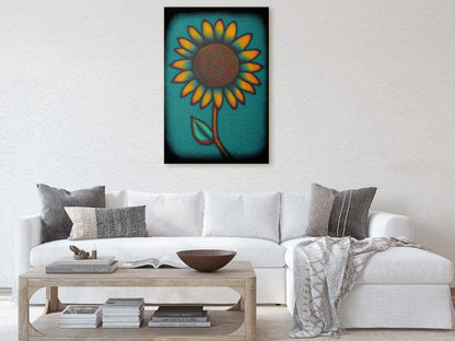 Sunflower, Abstract, Pointillism, Flower Decor, Large Print, Ready To hang, Farmhouse, Farm, Vertical Print, Modern Art, Contemporary