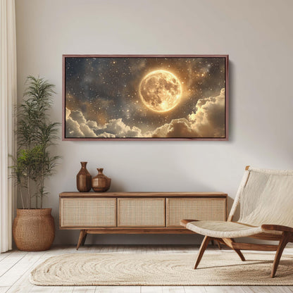 Full Moon Vintage ,Cloudy Moon Sky, Moon Painting, Moon and Stars