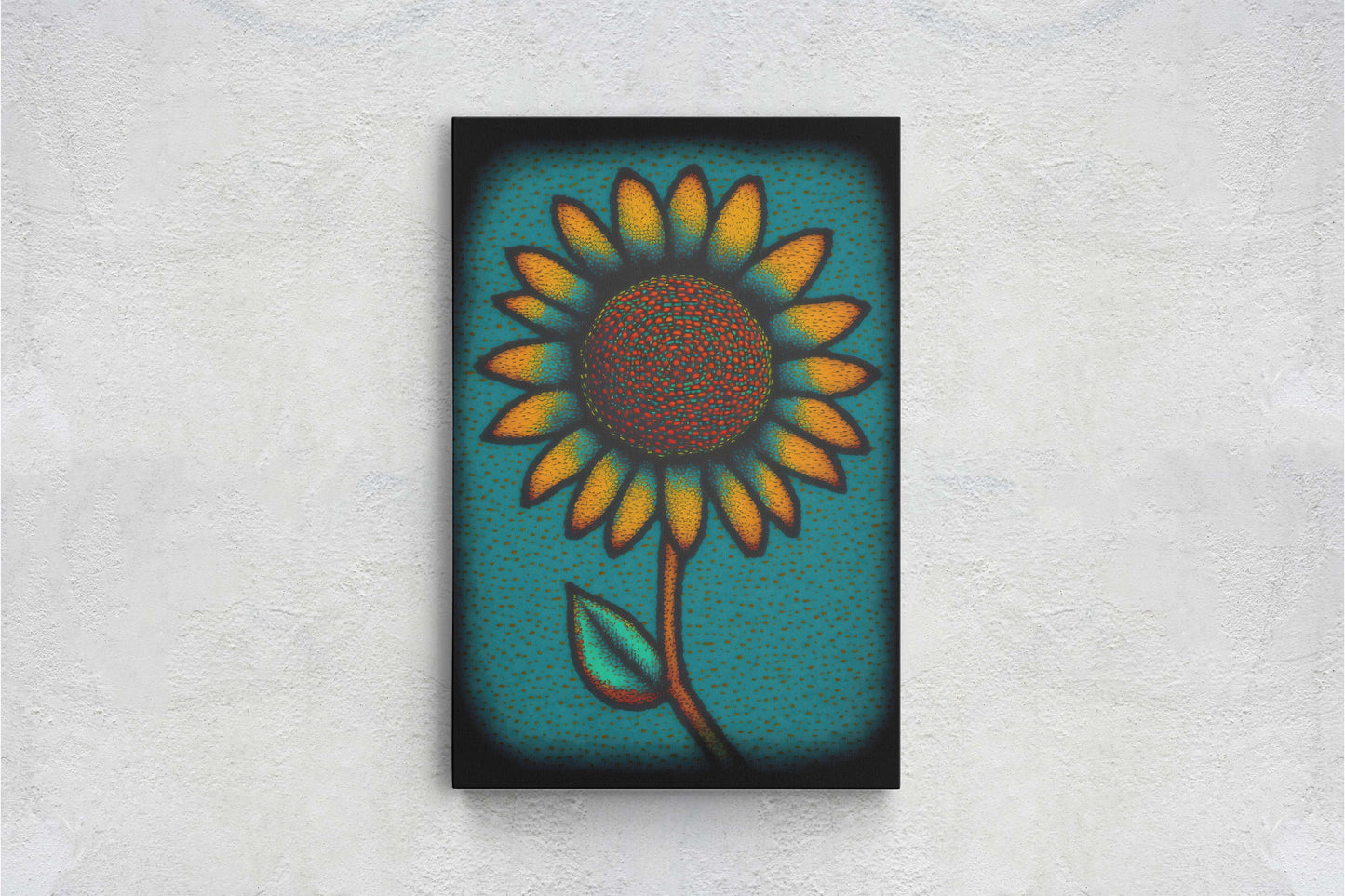 Sunflower, Abstract, Pointillism, Flower Decor, Large Print, Ready To hang, Farmhouse, Farm, Vertical Print, Modern Art, Contemporary